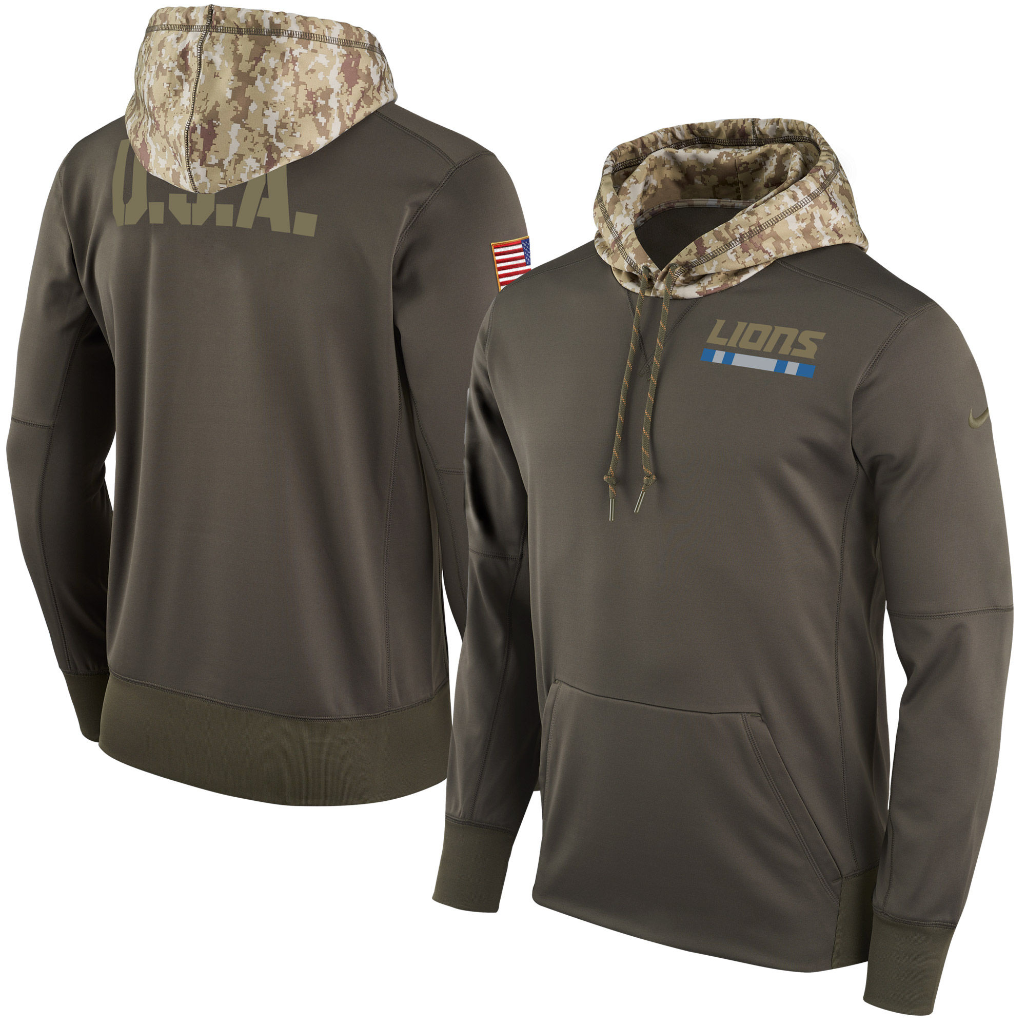 Men NFL Detroit Lions Nike Olive Salute To Service Hoodie Green